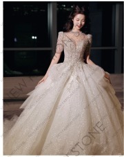 フランス式ウェディングドレス2024新型高級質感重工贅沢宮廷風ウェディングドレス-65