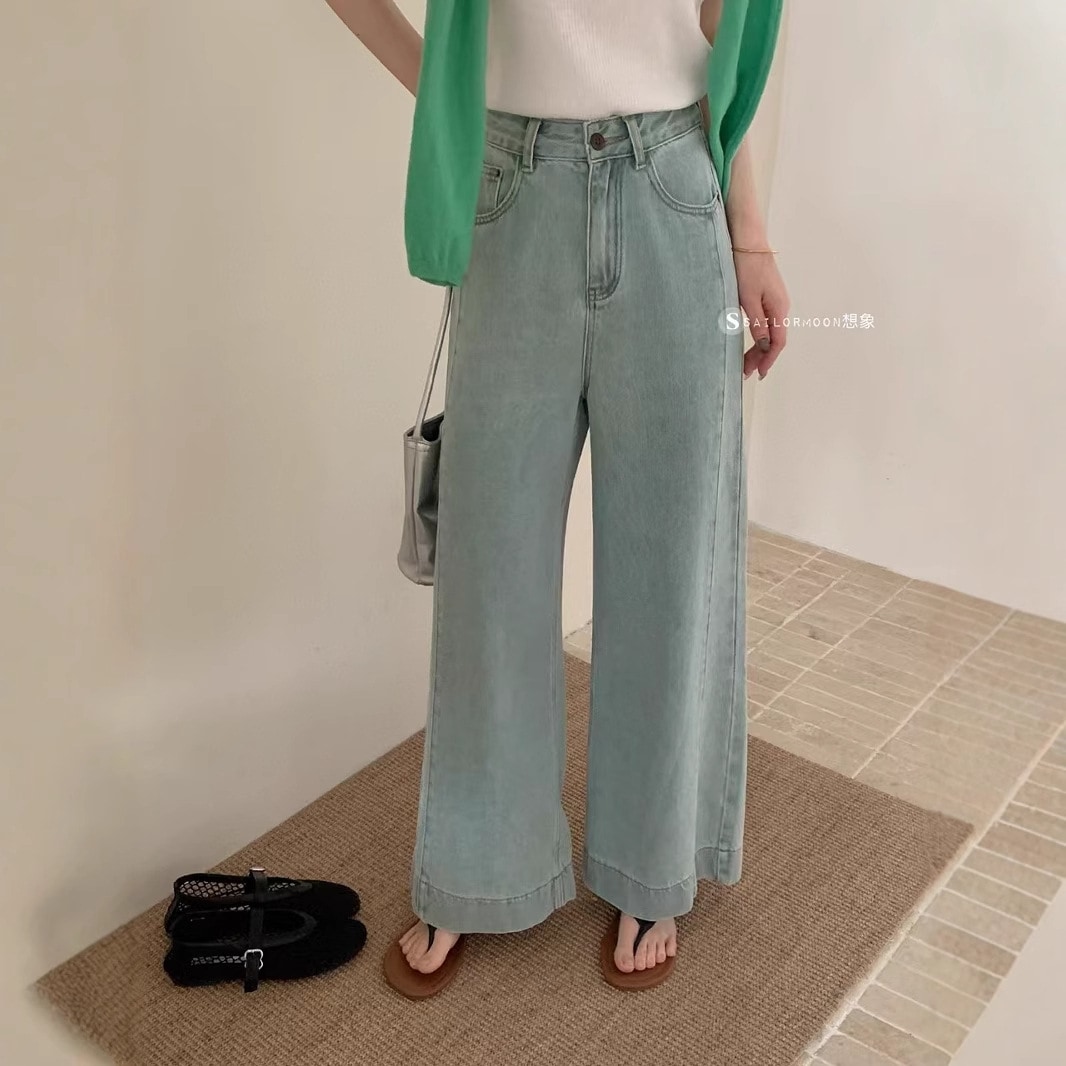 11 春と秋の女性のためのshairormoonハイウエストストレートジーンズを想像してください r n1001-水色 r n2