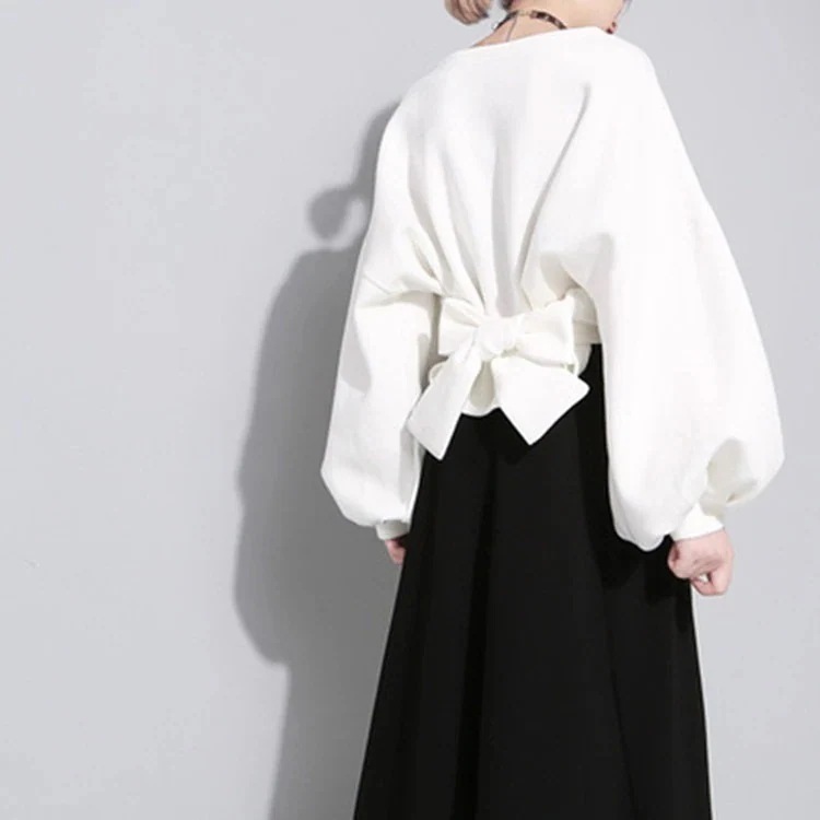 【激安】スウェット レディース 春 蝶結び ランタン袖 ラウンドネック ゆったり スウェット レディース