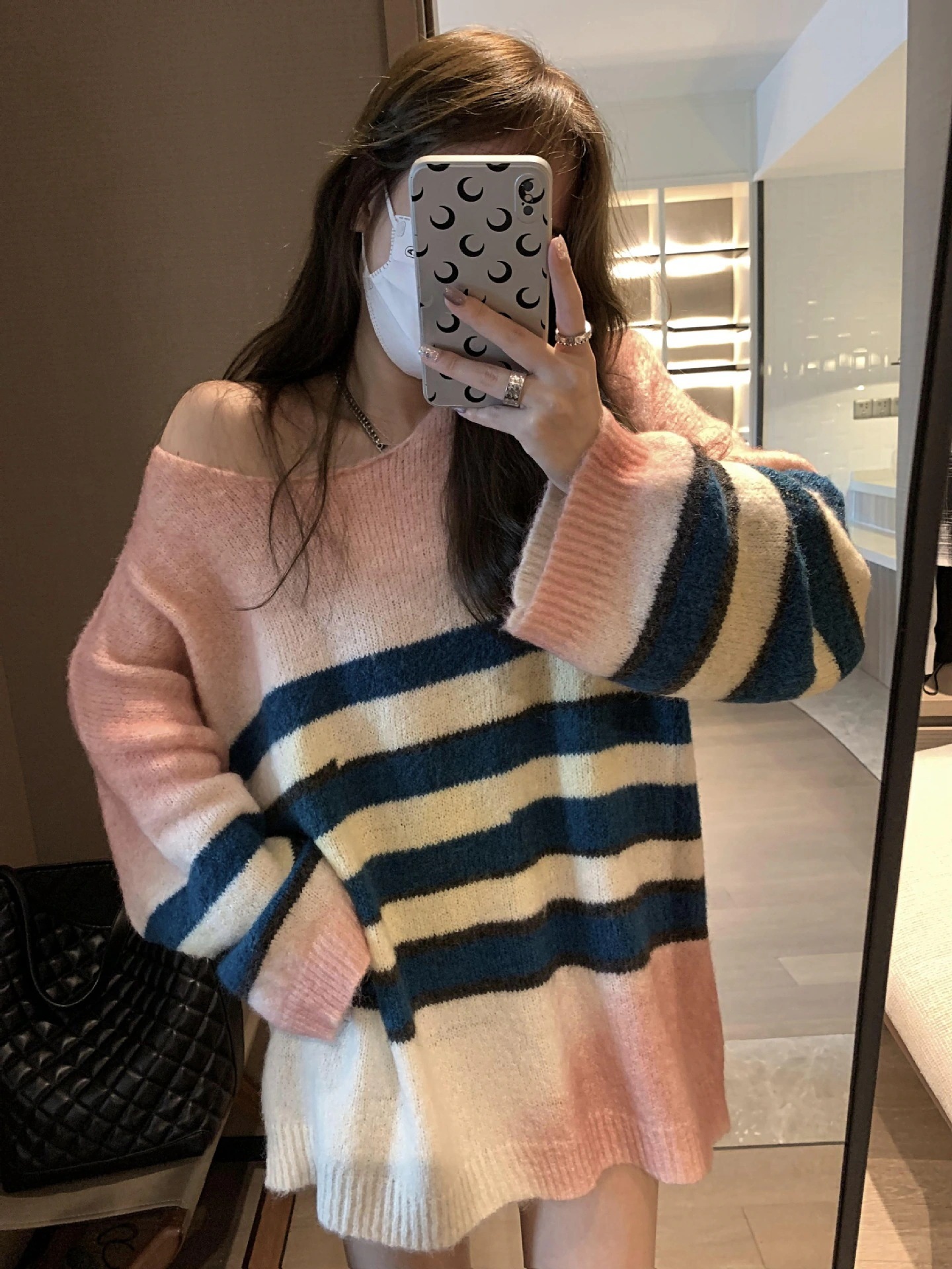 グラデーションカラーストライプ初秋のゆるゆるゆるふわニットセータープルオーバー 6,268円