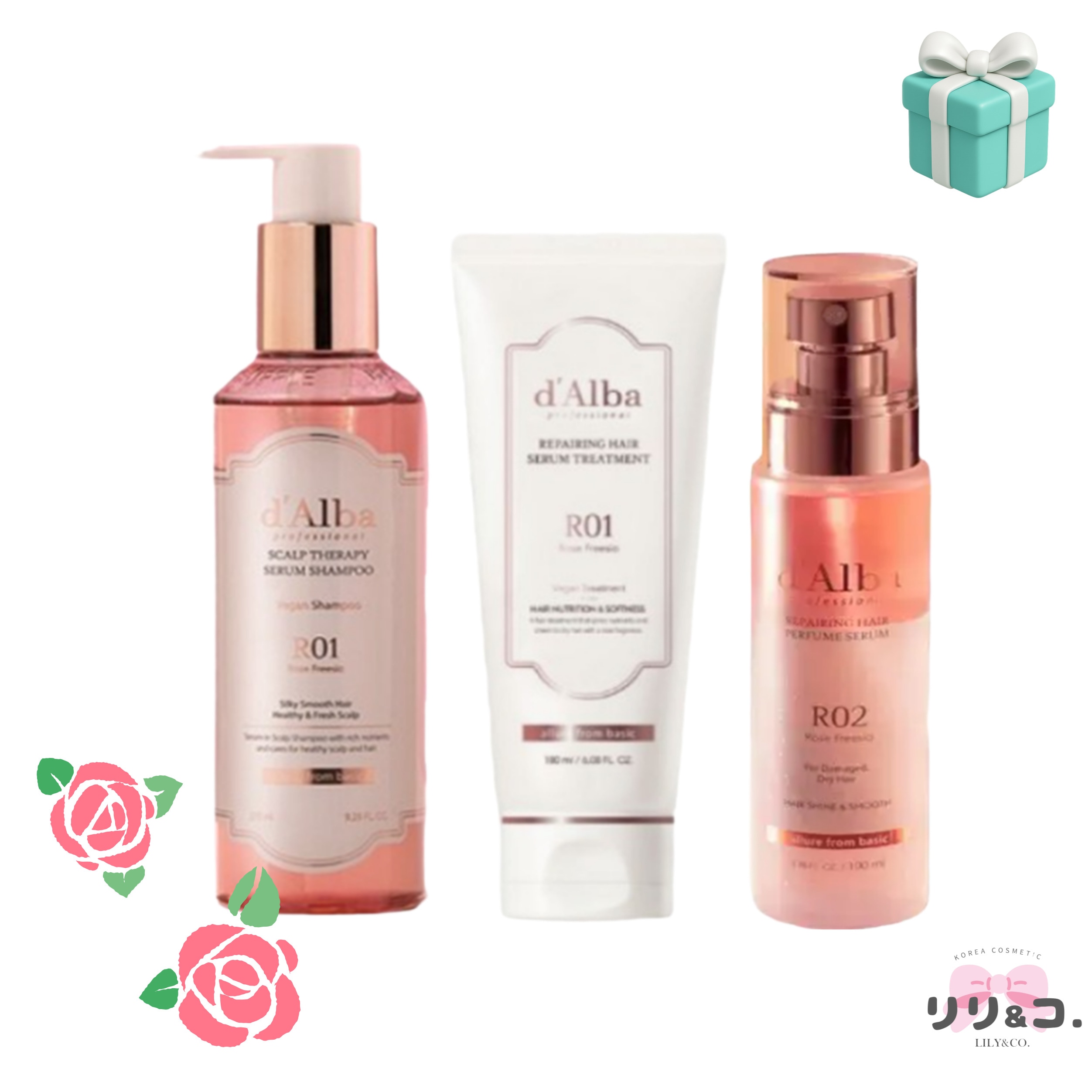 [NEW 企画セット] ヴィーガン ロゼヘア 3種 セット シャンプー275ml + トリートメント180ml + ヘアオイル 75ml ロゼフリージアヘアケア ダメージヘア 薄毛 プチプラ 頭皮ケア