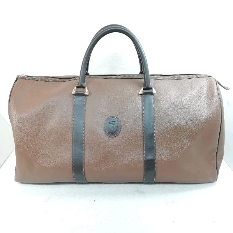 【中古】TRUSSARDI ボストンバッグ ブラウン PVCレザーキー欠品