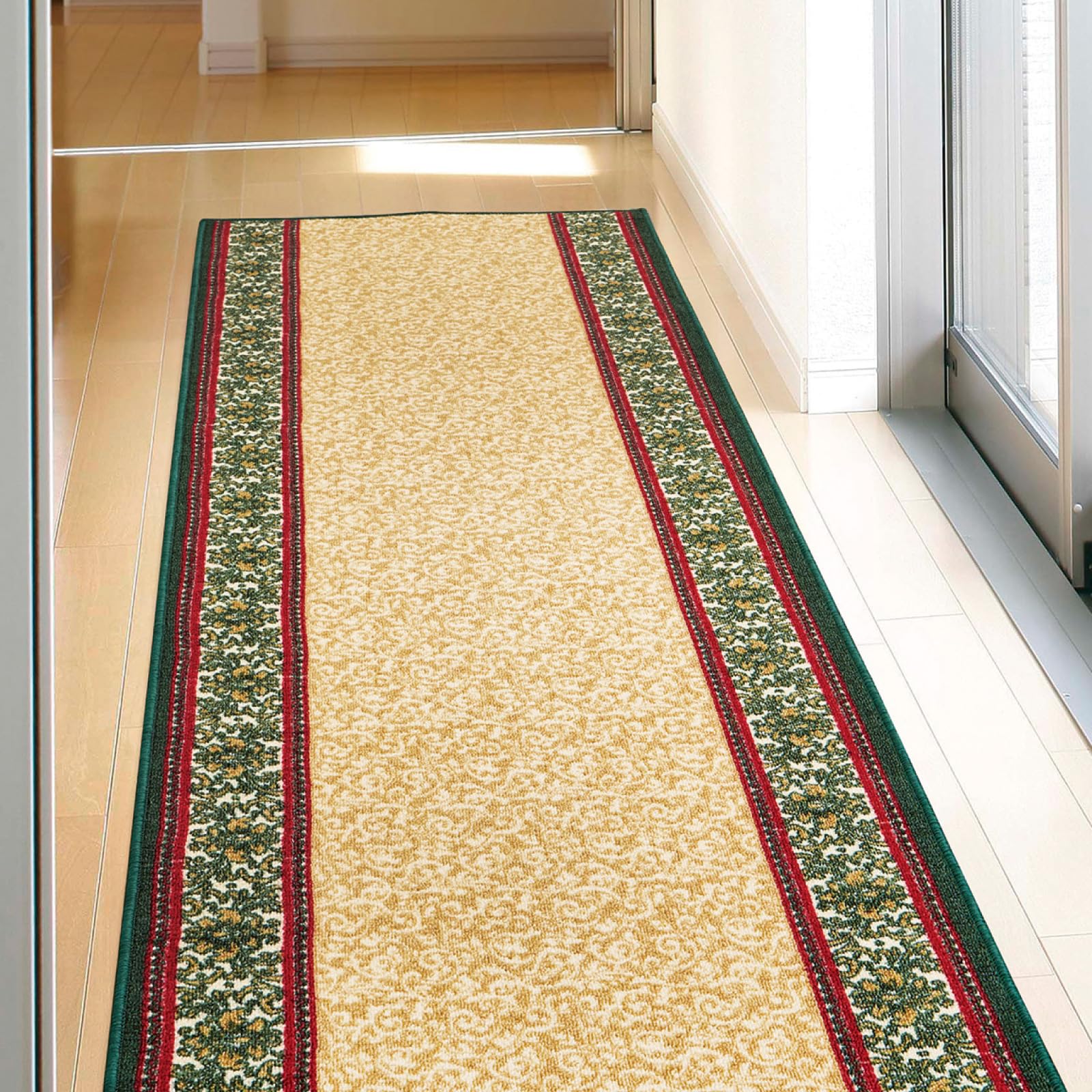 萩原 廊下敷き ロングマット ナタリア ベージュ 約67×340cm 洗える 滑り止め