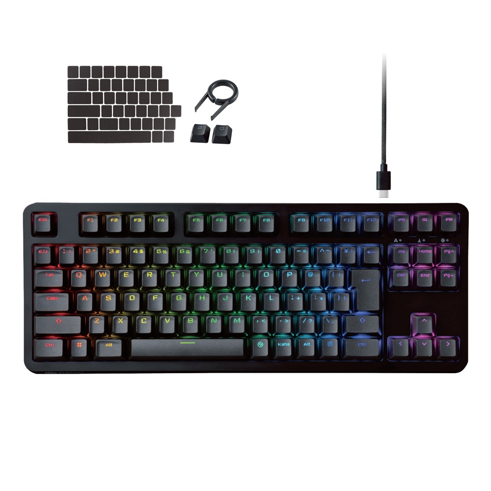エレコム メカニカルゲーミングキーボード 有線 着脱式ケーブル RGB(銀軸/スピードリニア)日本語配列 テンキーレス ネオクラッチキーキャップ TKVK310SBK