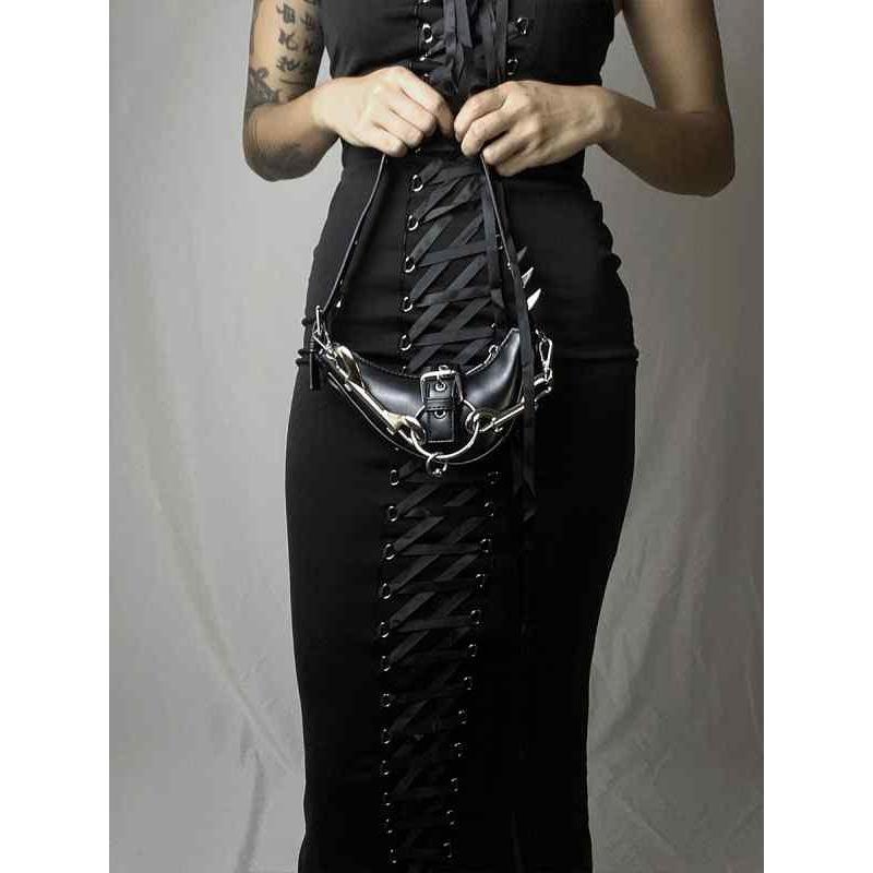 ゴシック パンク バッグ ダーク ロック ソフト リング リベット シングル ショルダーバッグ ジッパー クロス ボディ ムーン ポリウレタン 黒 白 4,781円
