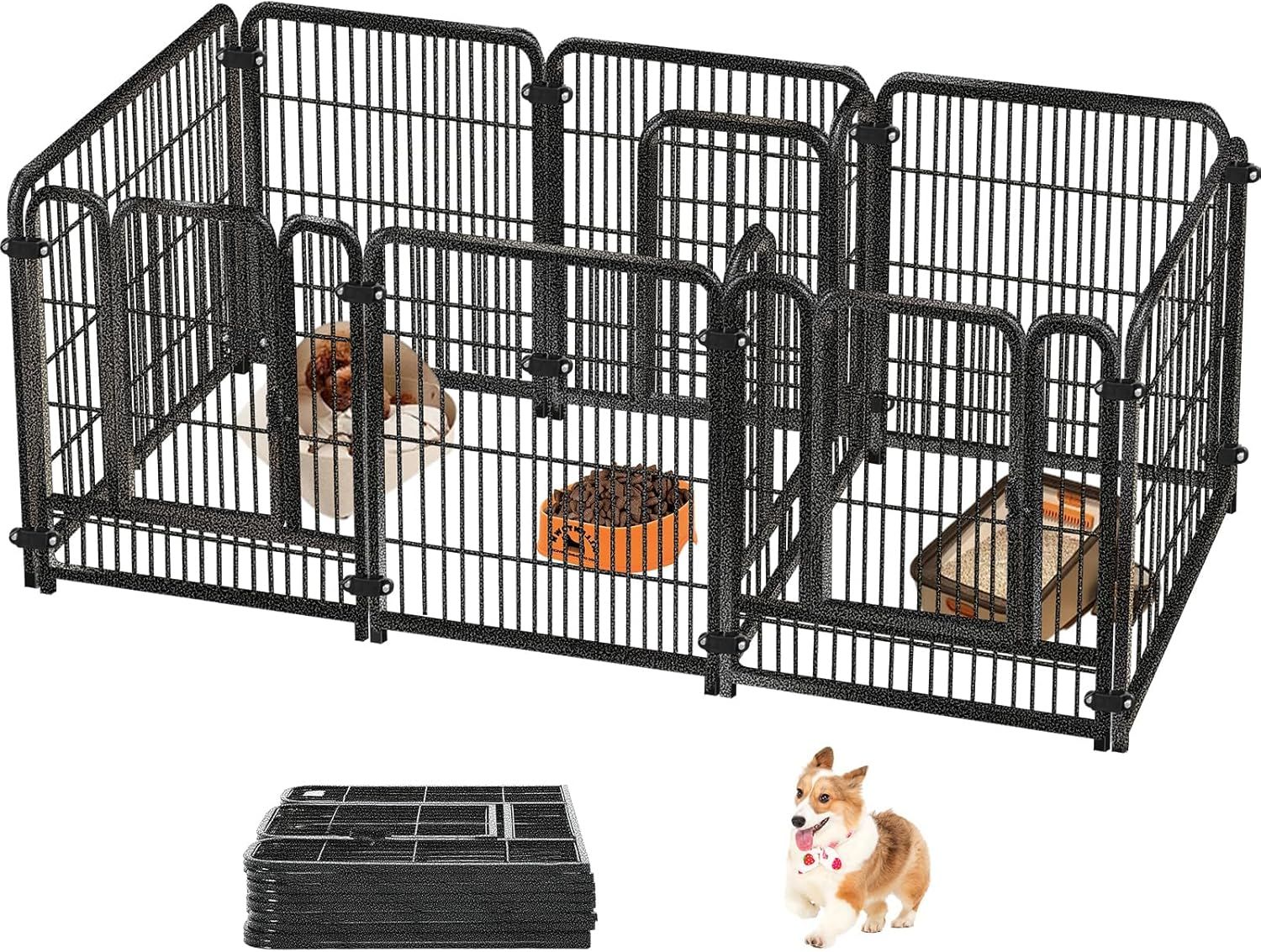 ペットサークル ペットフェンス 犬 サークルケージ ドア付き（3つのドア）182x60x70cm 折りたたみ可能 栅 組立簡単 レイアウト自由 トイレトレーニング 脱走防止 自立 ケージ 犬用 小型犬