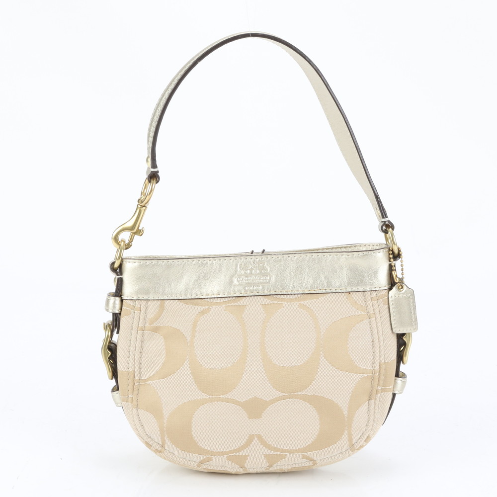 極美品 シグネチャー ベージュ 41856 レザー×キャンバス ショルダーバッグ 肩掛け トート ハンド レディース EUE CQ10-8 中古