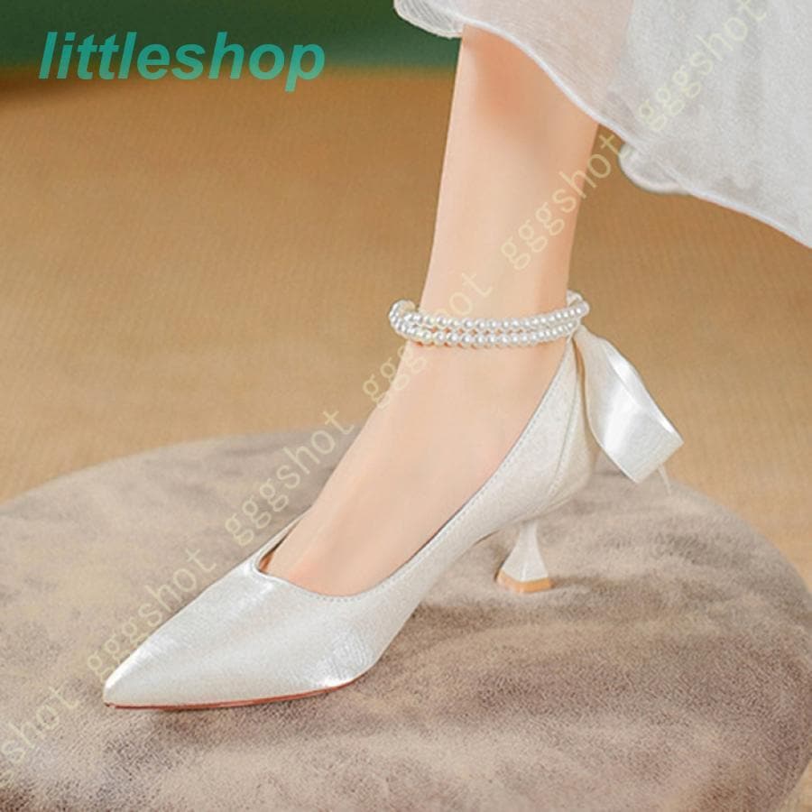 スタイルアップ！ヒールパンプス ドレスシューズ パンプス 結婚式 赤 白 レディース 大きいサイズ ハイヒール ピンヒール 5.5cm リボン付き 大人 可愛い おしゃれ イベント パーティー ora