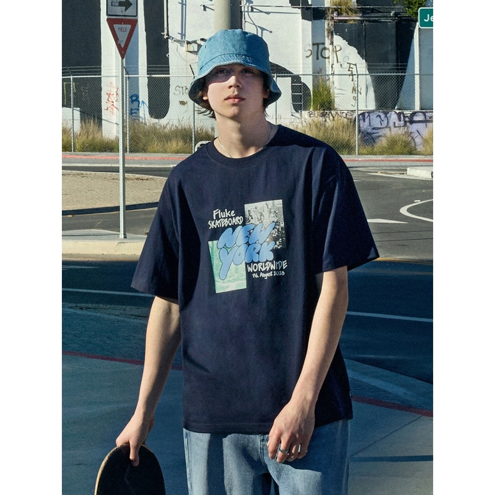 フルークニューヨークスケートバルーンフォントショートスリーブ T シャツ FST328 3COLOR