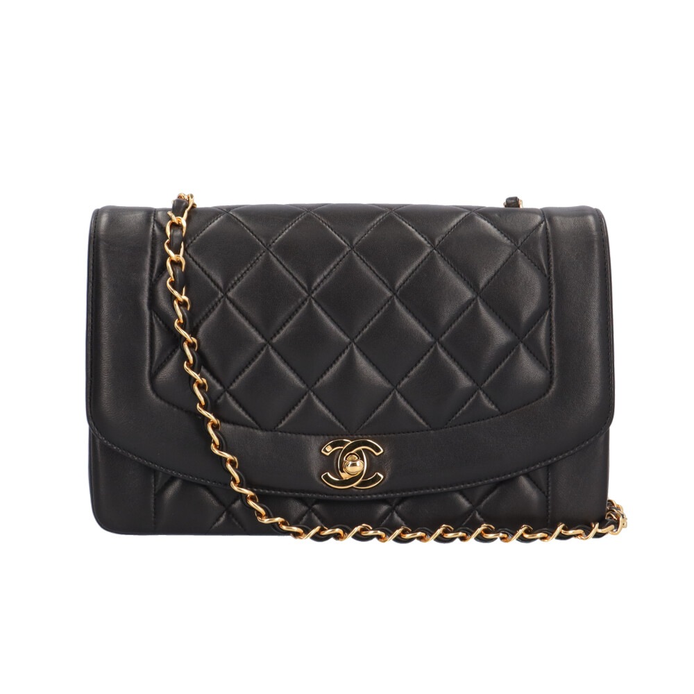シャネル ダイアナ ショルダーバッグ ラムスキン ブラック CHANEL 中古
