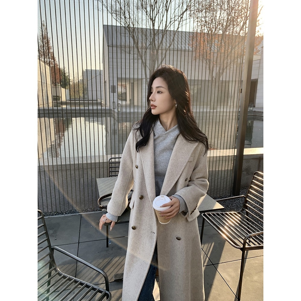 ネットセレブのホットスタイル2025新作両面ウールコート女性用エクストラロング韓国風ルーズカジュアルウールコート