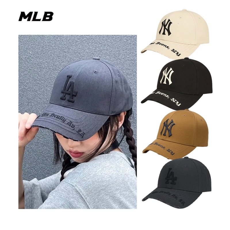 送料無料 韓国限定販売 男女共用 ダメージ ウォッシング アンストラクチャー ボールキャップ MLB キャップ