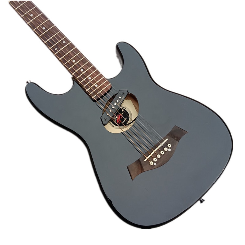 半中空のアコースティックエレキギターtasjaPulowniaウッドボディブラックインストールピックアップBJ-271