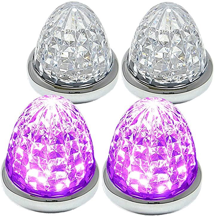 24V トラック用 LED マーカーランプ サイド 8面クリスタルカット仕様 16LED 汎用 4個 セット ブルー/イエロー/レッド/ホワイト 各色 ピンク 特注色 (ピンク 特注色)