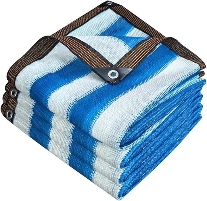 日除け シェード 屋外 遮光ネット 農業 園芸用 紫外線から守る 高密度ポリエチレン ベランダ 窓 カーポート ルーフ ヤード パーティーなどに最適 (青と白, 5Mx6M)