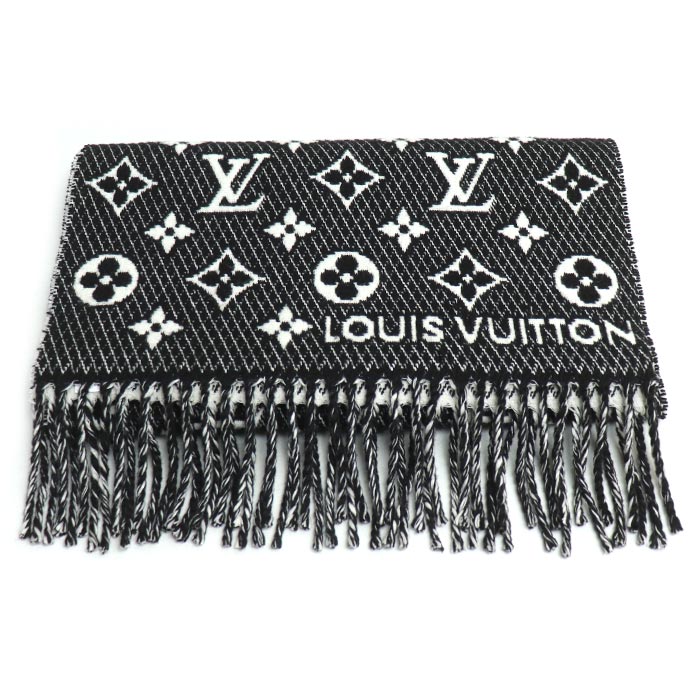 LOUIS VUITTON ルイ・ヴィトン エシャルプLV トゥジュール マフラー ブラック ホワイト M77406 PI1221 ユニセックス 中古