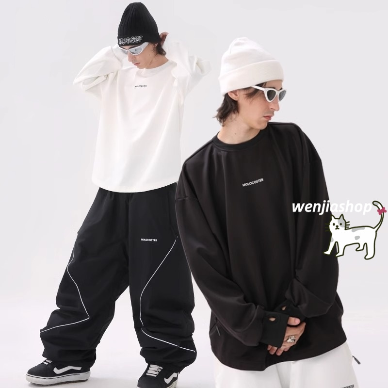 スノーボードウェア 2024 2025 単品 トップス メンズ レディース 長袖 スウェット ゆったり シンプル 薄い 黒白 ウィンタースポーツ 韓国風 防水 スノーウェア スキーウェア スノボウェア