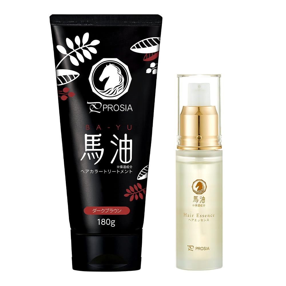 PROSIA(プロシア) 馬油 ヘアカラートリートメント ヘアエッセンス 180g 30ml ダークブラウン ヘアカラー エッセンス 洗い流さない トリートメント ヘアオイル 日本製 保湿成分 うねり