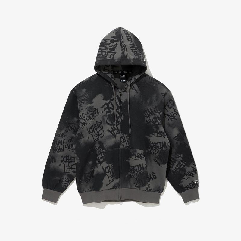 オールオーバーペインティングフードジップアップブラック 14741955