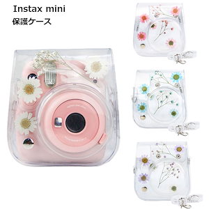 Instax mini12 ケース 11 9 8 保護 韓国 花 フラワー クリア 透明 かわいい おしゃれ