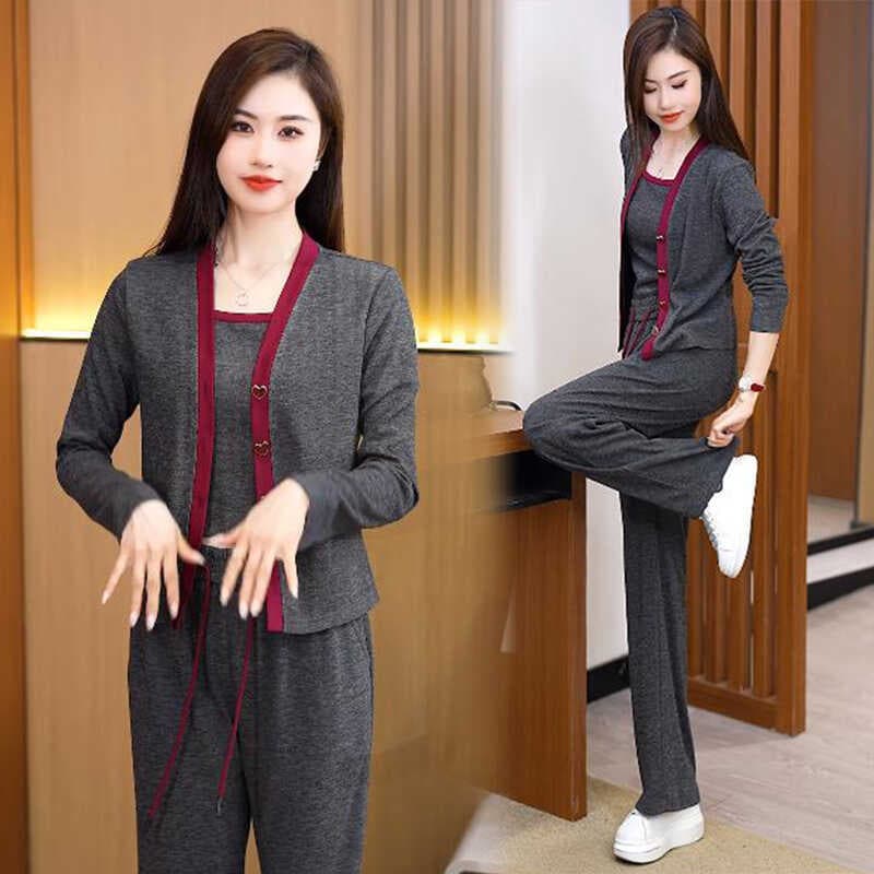 秋のカジュアルスーツの女性気質が痩せているカーディガンのベストのワイドパンツの減齢3点セット 4,909円