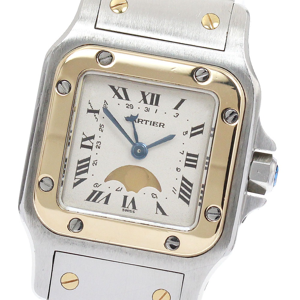 訳あり カルティエ CARTIER W20008C4 サントスガルベ SM YGコンビ ムーンフェイズ クォーツ レディース 保証書付き_887200【中古】