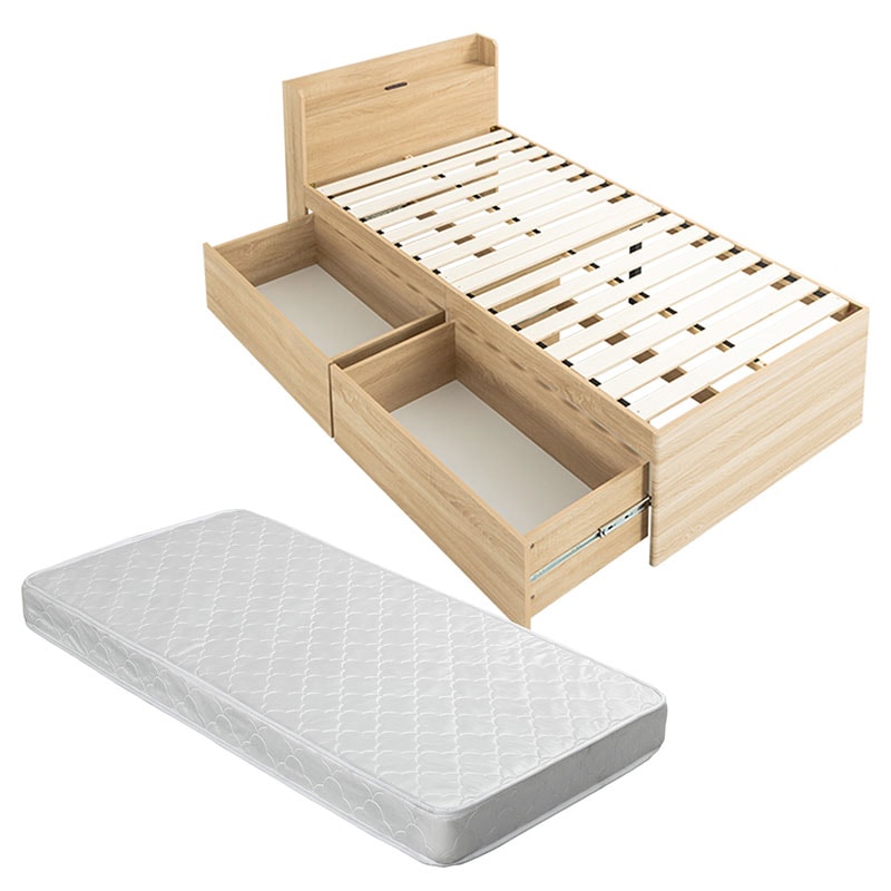 収納ベッド マットレス付き ボンネルコイル ハイタイプ 収納付きベッド チェストベッド 大容量収納 容量約180L シングル コンセント付き 33,148円