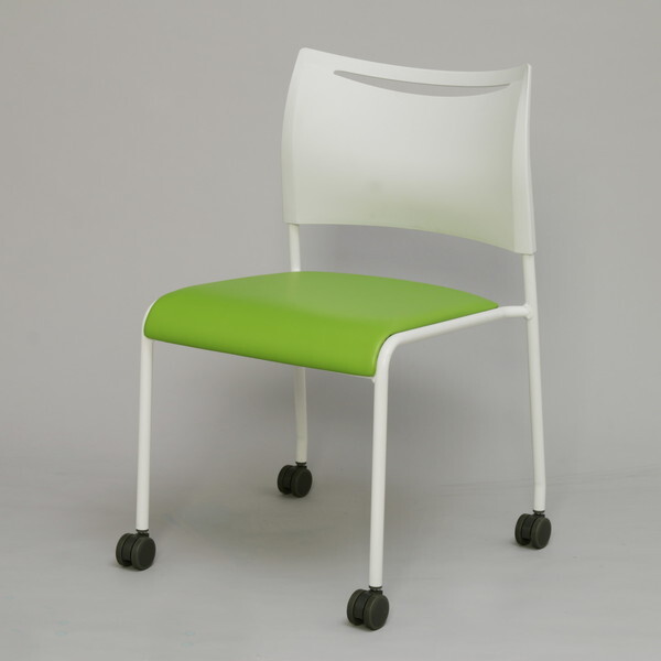 ミーティングチェアキャスタータイプ ホワイトフレーム レザー グリーン LTS-4CW-V-GR 4脚セット メーカー直送