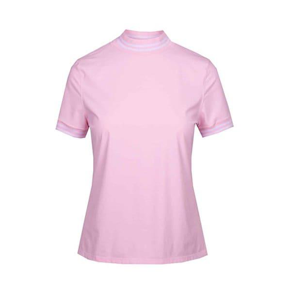 女性フェザーウェイクモックネックTシャツ半袖ピンク G4LS23K867