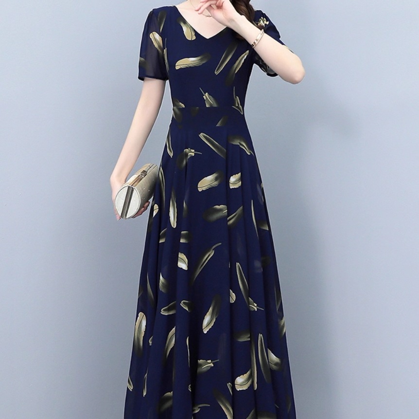 ワンピース ドレス ロング マキシ 丈長 半袖 5分袖 Vネック セミフレア タイト Aライン ウエストマーク 透け感 薄手 大人可愛い きれいめ シンプル 上品 おしゃれ こなれ感 クール