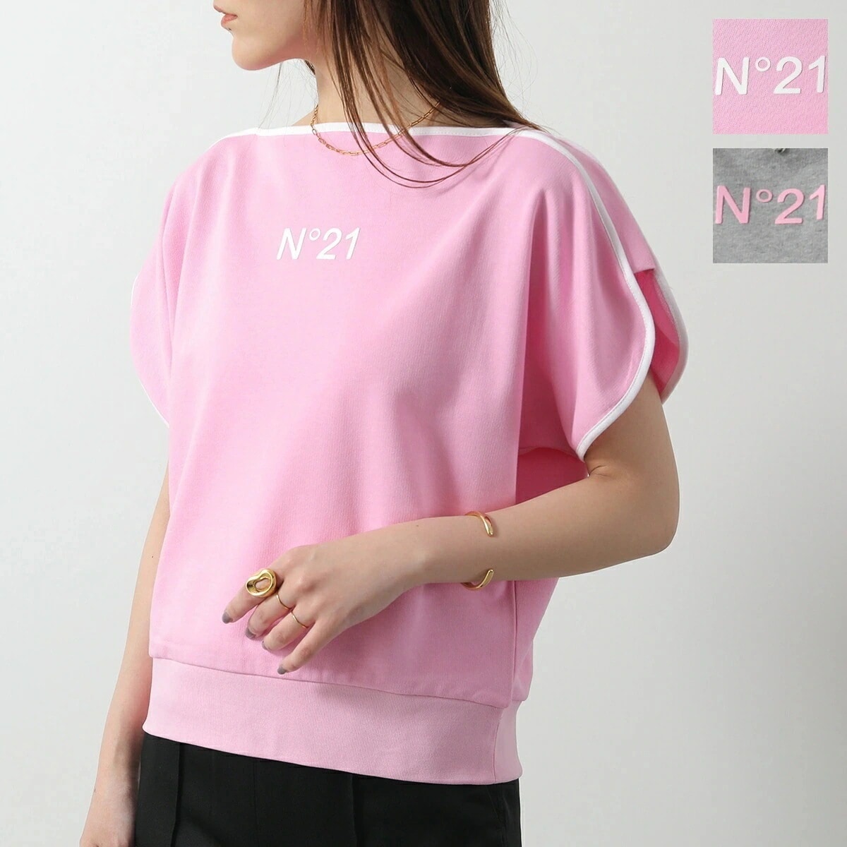 N21 KIDS ヌメロヴェントゥーノ キッズ トレーナー N2101P N0200 レディース ガールズ 半袖 スウェット ロゴ ボートネック カラー2色