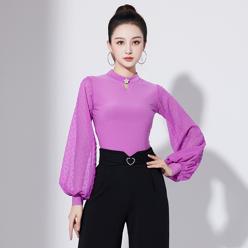 モダンダンス ランタンスリーブ ダンススーツ レディース ネックガード スモール ハイカラー 国家標準 ダンススーツ ジャンプスーツ 長袖 ワルツトップ 4,847円