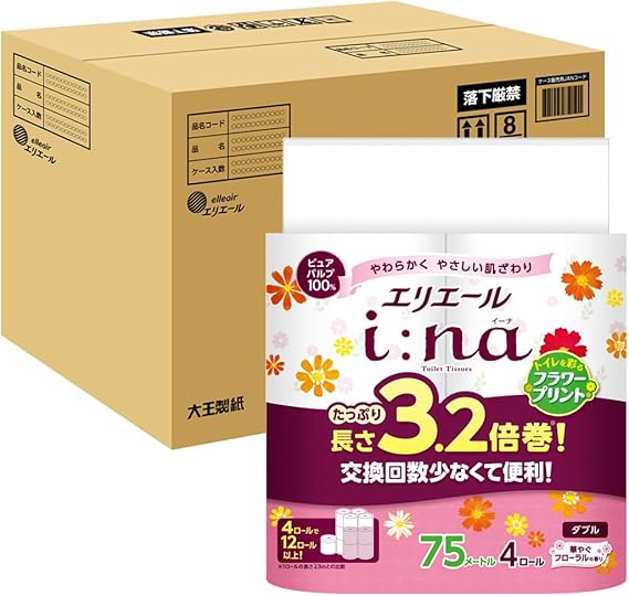 エリエール トイレットペーパー i:na(イーナ) フラワープリント 3.2倍巻き 7