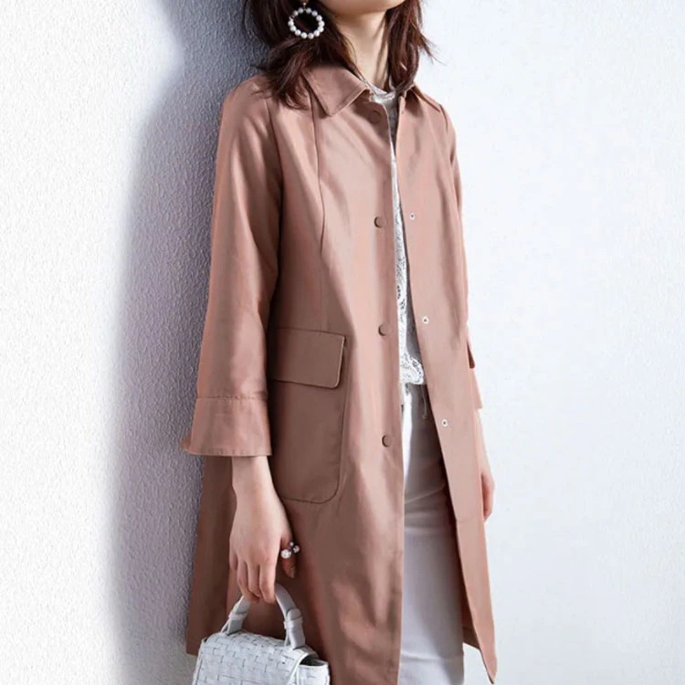 ステンカラーコート春春冬春アウターレディーストレンチコートミディアlムスプリングコート春春冬春コートライトアウター無地シンプルカジュアルゆったり大きいサイズ体型カバー通勤仕事ビジネス通学OLオフィスお