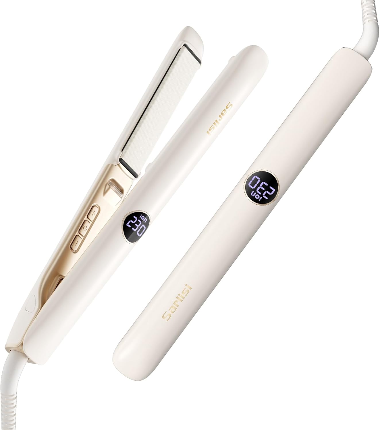 Sarlisi ヘアアイロン ストレートヘア 【2024年先端技術・シルクプレート・瞬間水分蒸発しない】 1億級マイナスイオン発生 クッションプレート 収納ケース付き 海外対応 12段階温度調節