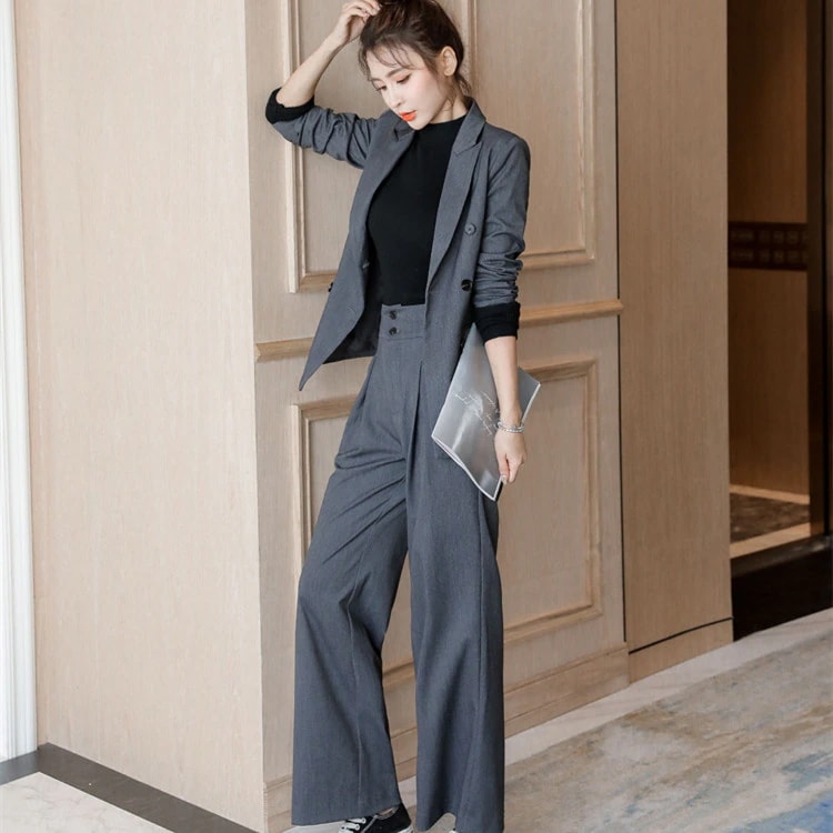 ビジネススーツ 卒業式 スーツ ワイドパンツ おしゃれ 韓国風 入学式 ママスーツ 母 レディース パンツスーツ オフィス セットアップ