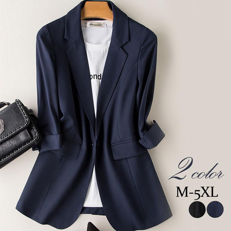 テーラードジャケット レディース スーツジャケット ロング丈 七分袖 アウター コート ワンボタン ビジネス 着痩せ 通勤 春秋 上品 定番 おしゃれ