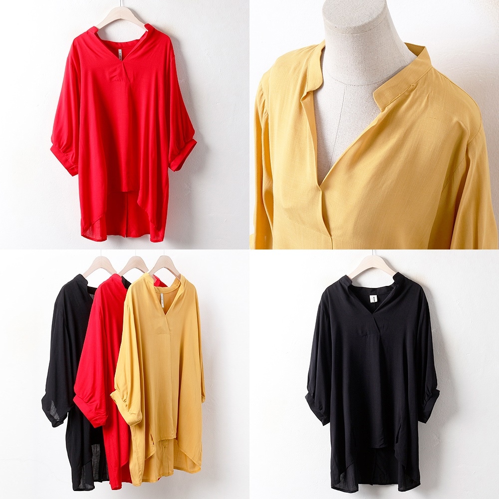 韓国ファッション大きいサイズBRオンバルチャイナブラウス（2765H807）ビッグ女性服ロングルーズフィット korea fashion bigsize