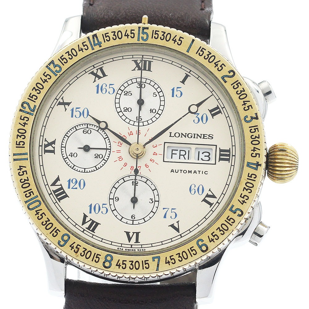 ロンジン LONGINES 674.5232 アワーアングル デイデイト クロノグラフ 自動巻き メンズ _934623【中古】