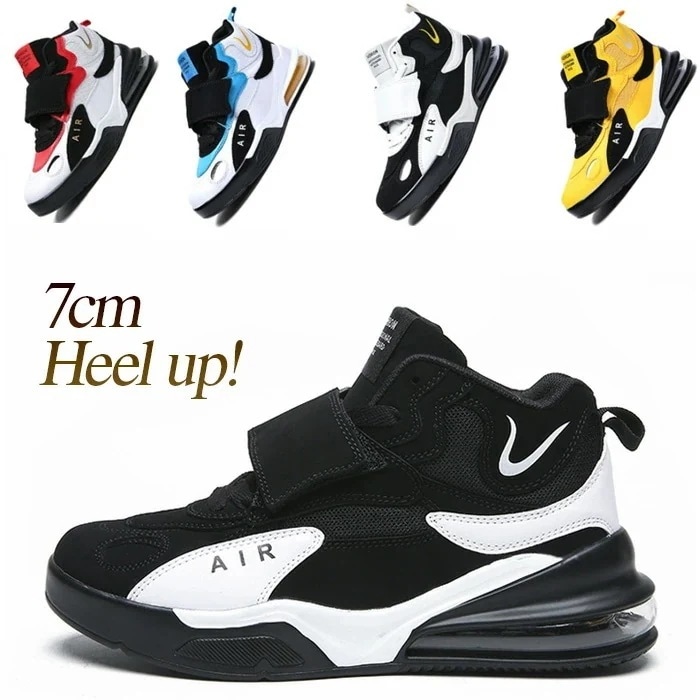 メンズスニーカー ハイカット 身長7cmUP エアソール レースアップ クッション性 ブラック ホワイト レッド