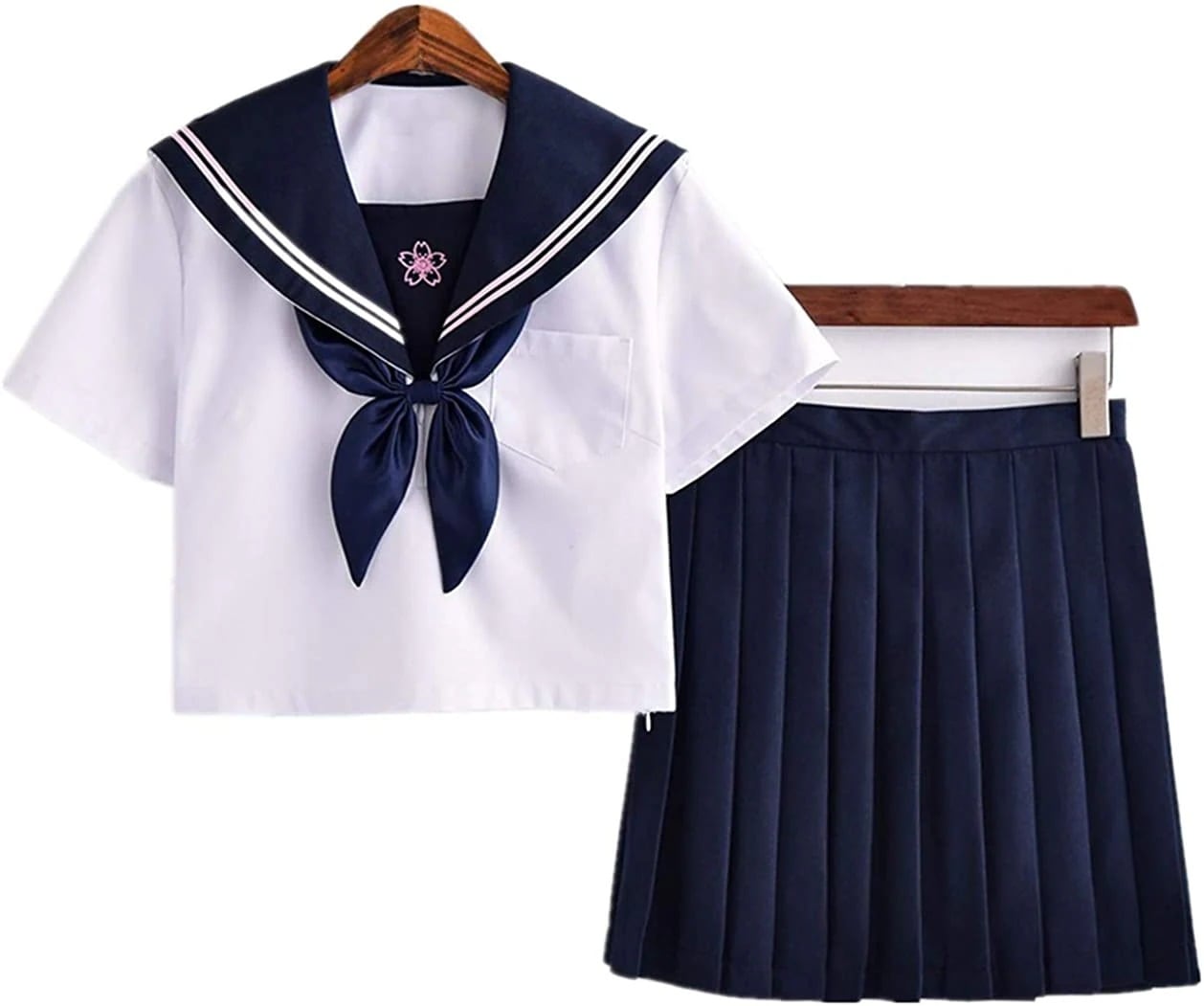 セーラー服 半袖女子制服JK制服 コスチューム 3点セット 刺繍金魚結び ブルーの金魚結び二本 紺