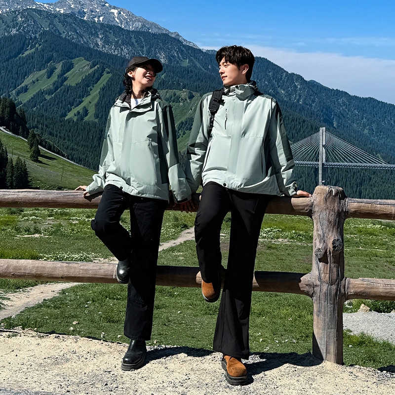 狩猟アウトドアダウンジャケットカスタムロゴスリーインワンポーラーフリース登山ジャケット取り外し可能なオーバーオール