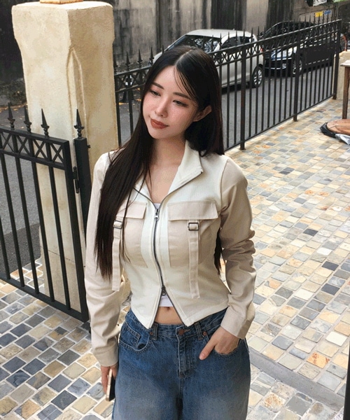 [ユニーク/フィット大ヒット]denim buckle ribbed zip-up / ユニーク バックル リブ デニム ジップアップ リブジップアップ ツーウェイジップアップ ツーウェイ デニムジッ