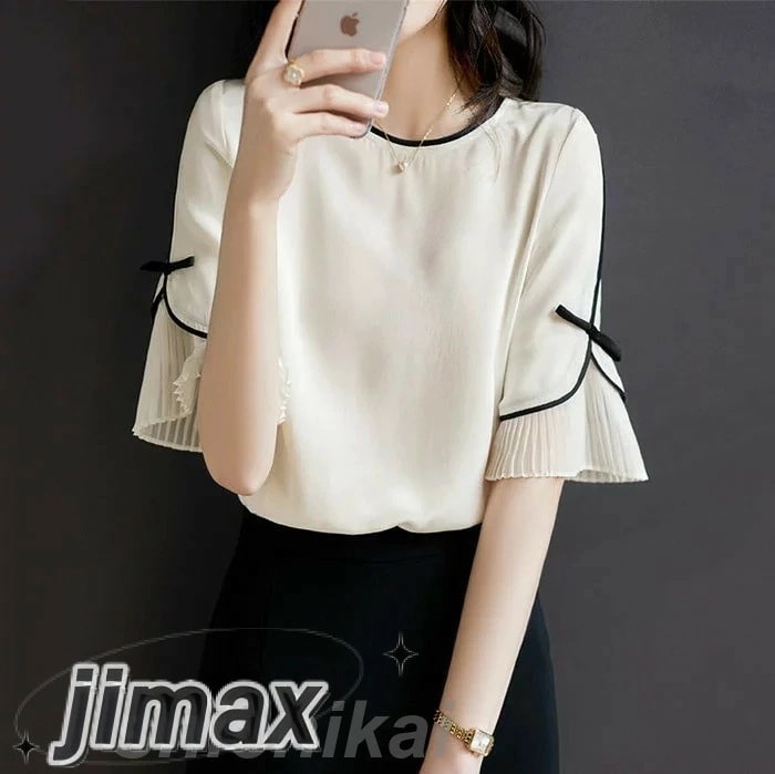 ブラウス レディース 40代 春夏新作 オシャレブラウス 白シャツ 半袖トップス リボン プリーツ切り替え ブラウス 大人上品 通勤OL ゆったり シャツ30代 50代