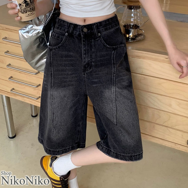 ヴィンテージウォッシュ バミューダ デニムハーフパンツ【即納】レディース 韓国 プチプラ おしゃれ