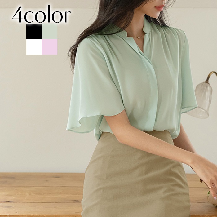 ブラウス レディース 夏 オフィス 半袖 きれいめ 無地 デート