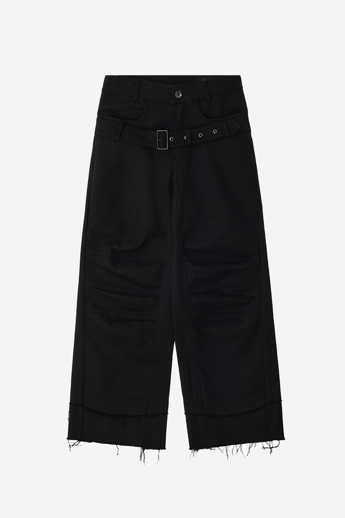 【BLR】STUCKED BELT WITH LOW DENSITY COTTON AND RAW-EDGED PANTS
