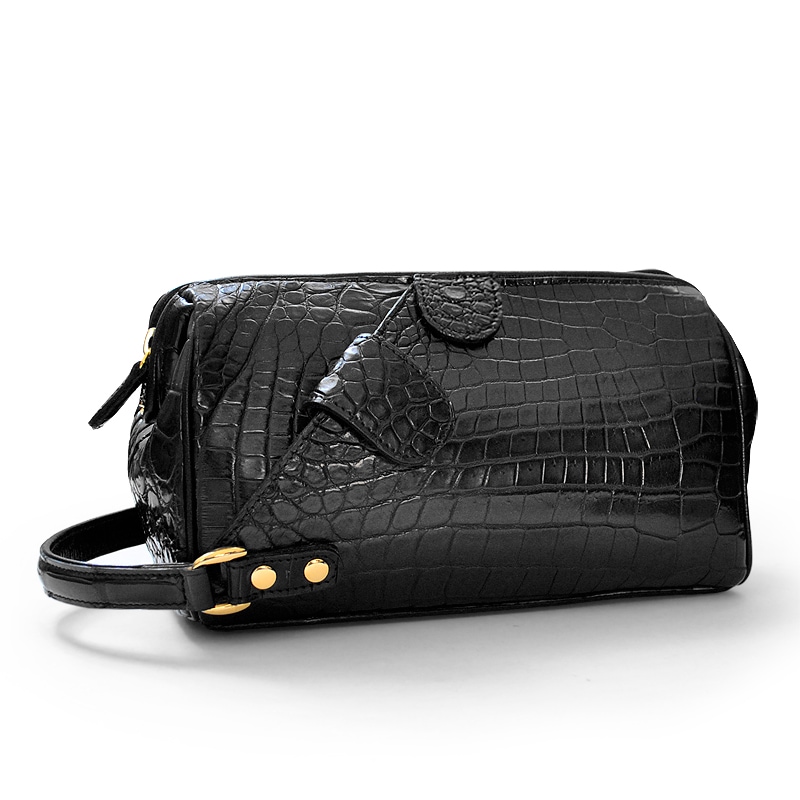 【新規OPEN】【期間限定セール】【激安】【新品未使用】限定オリジナルモデル　本クロコダイル　鰐革　JRA認定　日本製　男女兼用　ダレス型セカンドクラッチバッグ　TC-232　艶無黒