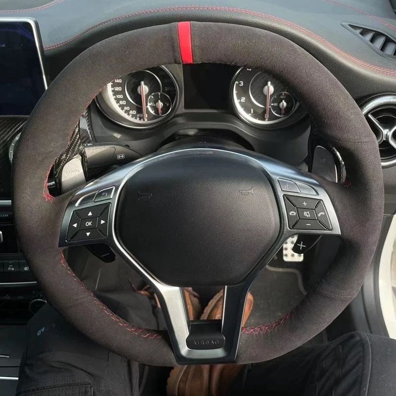 スエード編組ステアリングホイールカバー,2011-2016メルセデスベンツA45 amg w176 c63 w204 cla c117 cls,カーアクセサリー