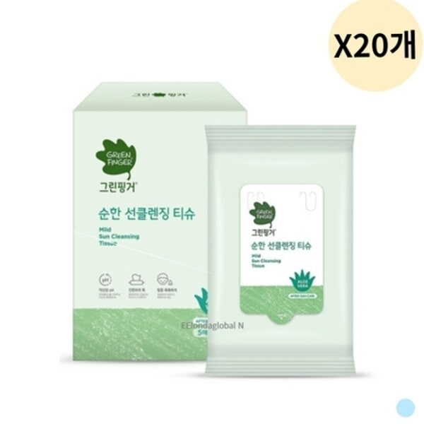グリーンフィンガー やさしい日焼け止めティッシュ 5枚×6入×20EA